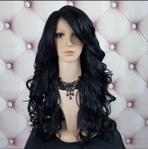 Peruca Lace Front Americana Fibra Futura Preta 