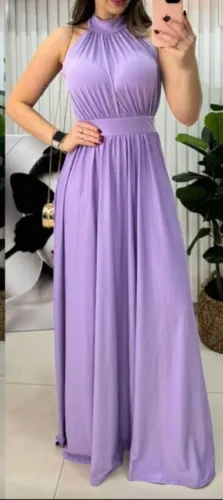 Vestido Longo lilás + bolsa