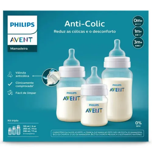 Kit mamadeira avent clássica com 3 unidades