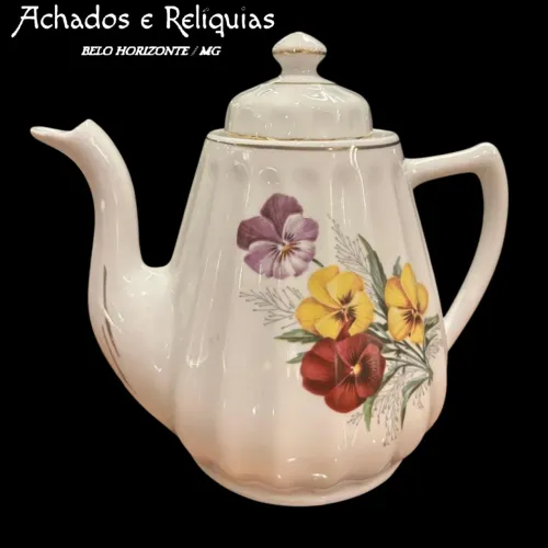 Bule antigo de porcelana branca Rami com flores