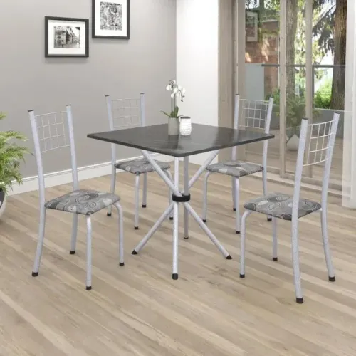 Conj Mesa Dany 70x70 Tmp Pedra 4Cds Branco Soma