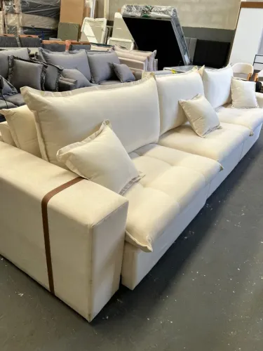 Sofá Retrátil Slim 3,90 Linho Cru NOVO FRETE GRÁTIS
