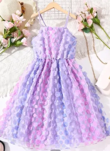 Vestido infantil flores lilás 