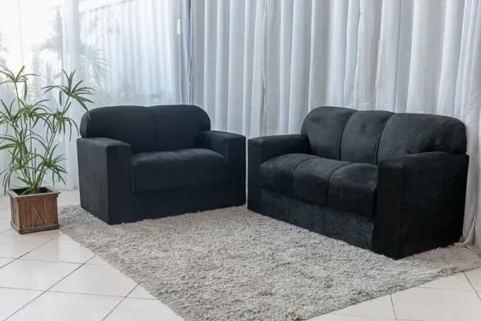 Conjunto Estofado Xaropinho 2 e 3 Lugares Preto - Entrega Rápida!