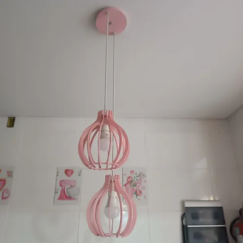 Lustre Pendente Rosa Moderno - Iluminação Charmosa