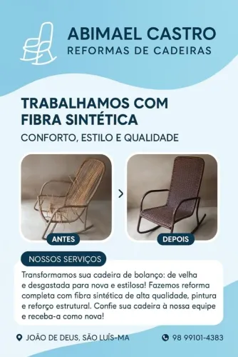 Reforma de cadeiras de balanço em fibra sintética. 