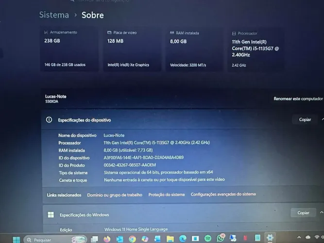 Notebook SAMSUNG I5 11 geração 