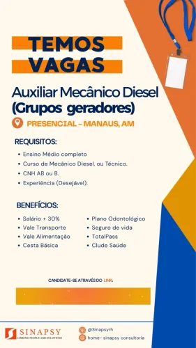 Vaga para Auxiliar mecânico Diesel