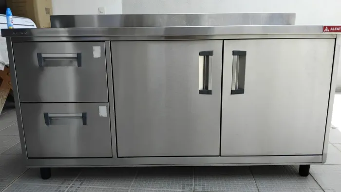 Balcão aço inox com 02 cubas e 02 gavetas - Alfatec