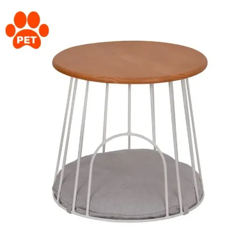Mesa Lateral Redonda Toca para Pet Branca e Avelã