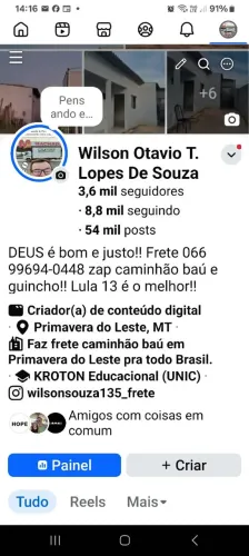 Uber e frete de caminhão baú e guincho!! Zap: * Wilson zoinho!!