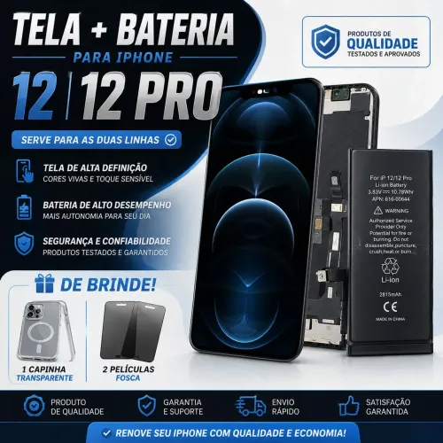 ? KIT TELA + BATERIA PARA IPHONE 12 E 12 PRO