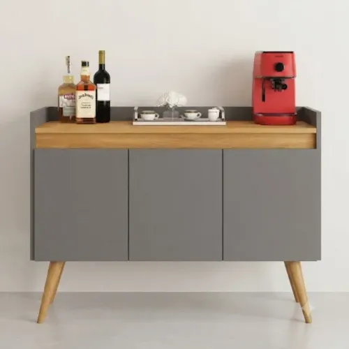 Buffet Gold com 3 portas Cinza/Mel - Em Estoque