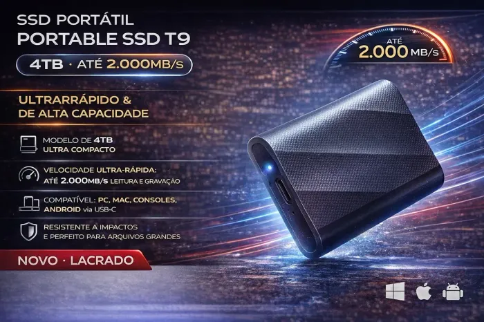 SSD Externo Samsung T9 4TB USB-C 2000MB/s Novo Lacrado