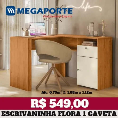 Mesa Escrivaninha em L Flora 1 gaveta (NOVO) Entrega Grátis! 