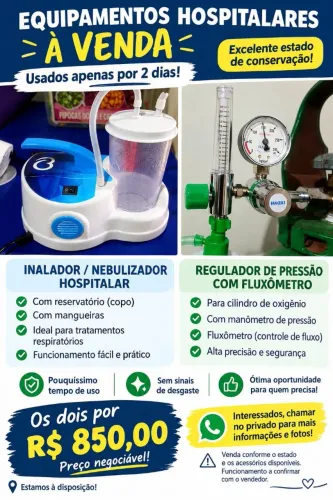 Vendo aspirador de secreção e um relógio de oxirgenio