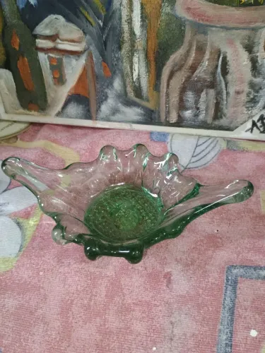 Centro de Mesa / Bomboniere Vintage em Vidro Verde Maciço - 20cm