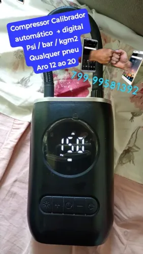 Compressor portátil recarregável USB função lanterna, novo