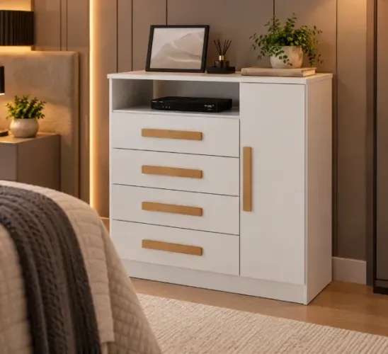 COMODA 1 PORTA 4 GAVETAS DELTA ATUALLE BRANCO BRILHO BUFFET - TEMOS PRONTA ENTREGA