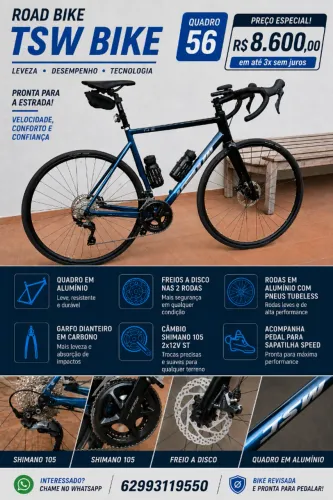 Bicicleta Speed/Road Tsw Tr10 105 Azul/preto Tubless 2x12v Cor Azul Quadro 56