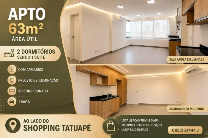 Imóvel para aluguel tem 63 m², com 2 dorm. sendo 1 sute, Tatuapé São Paulo - SP