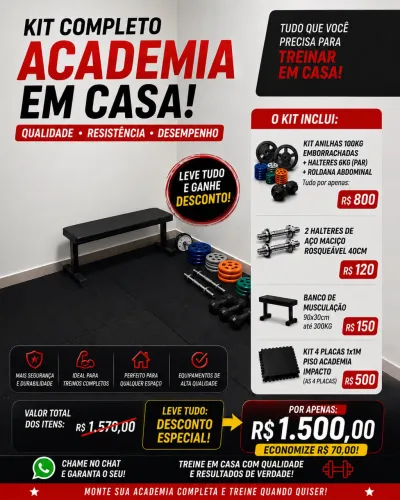 Kit academia - anilhas emborrachadas- halteres