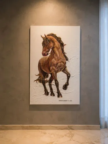 Quadro artístico de cavalo em painel de metal 80x50 - obra exclusiva de Eferson Gandra