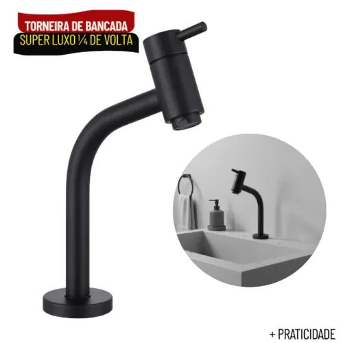 Torneira para Lavatório Super Luxo Preta 1/4 de Volta 100% Metal - SCS31