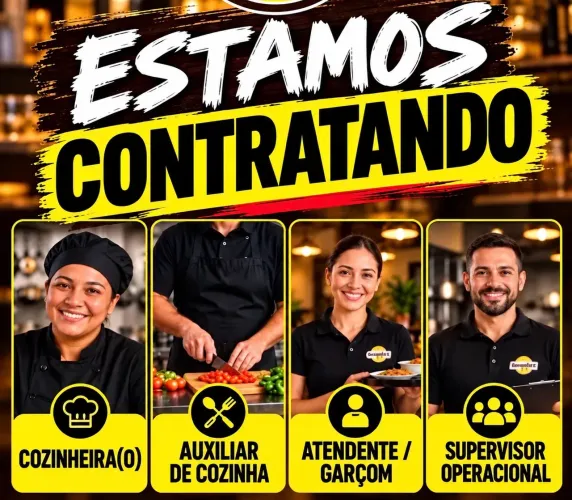Contrata-se. Cozinheira(o), Auxiliar de cozinha, churrasqueiro