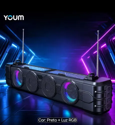 Caixa de som solar com rádio fm 30w de potência