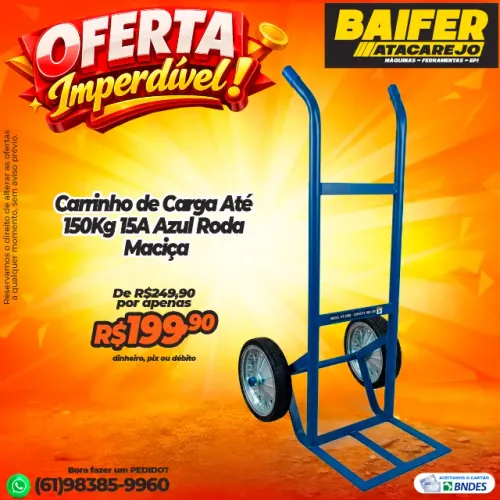 Carrinho de Carga Até 150Kg 15A Azul Roda Maciça