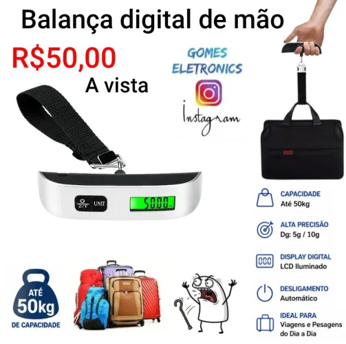 Balança de mão digital portátil Até 50kg com alça, ideal para malas ( Loja Fisica )