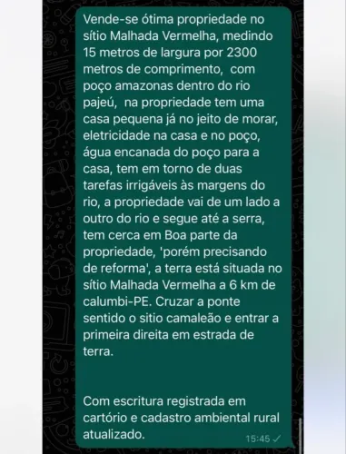 Vendo propriedade em calumbi no sítio malhada vermelha 