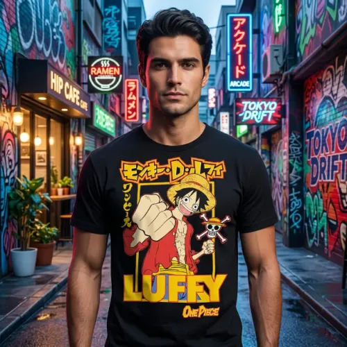 Camiseta Nerd - One Piece - Luffy Tipografia