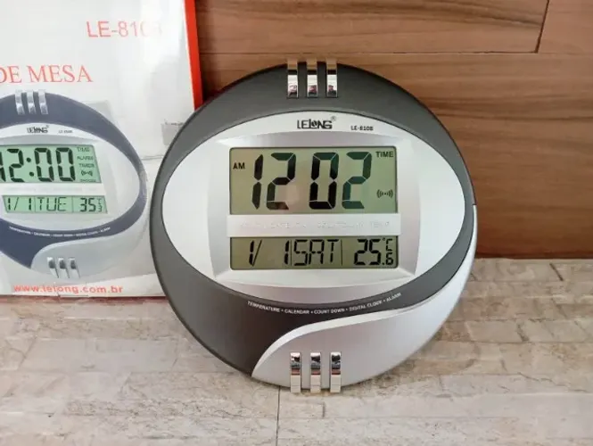 Relógio de Parede Mesa Redondo Funções Data Hora Temperatura Alarme