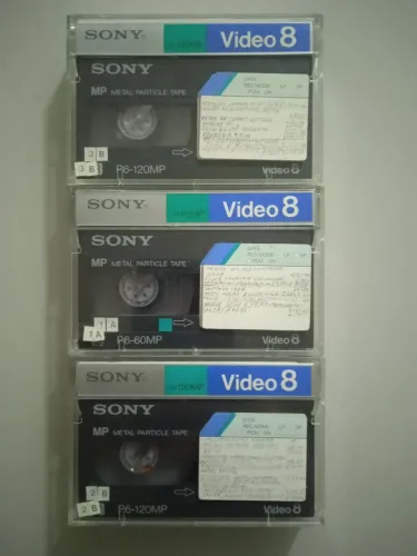 Lote com 3 fitas de vídeo Sony Video 8 usadas 