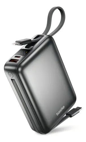 Carregador Portátil Power Bank Basike 20000mAh 22.5W Rápido Cabos Embutidos Tipo C iPhone