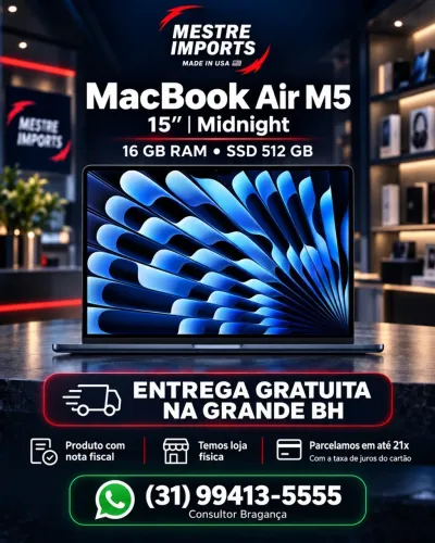 MacBook Air M5 15 polegadas 16GB 512GB Midnight Nota Fiscal