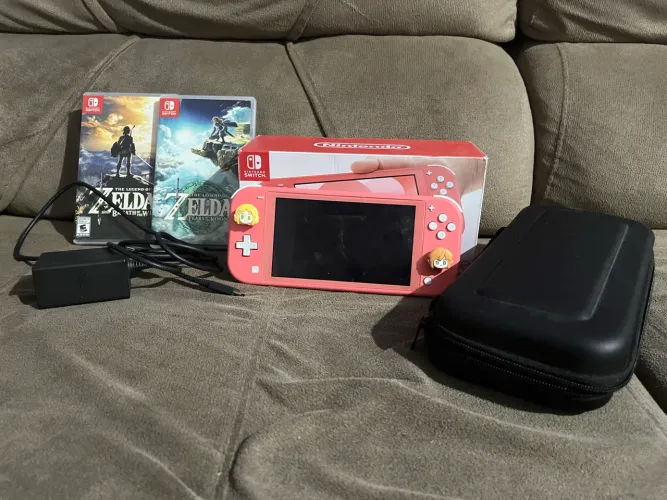 Nintendo Switch Lite Rosa 128 GB com jogos, carregador, case e caixa original