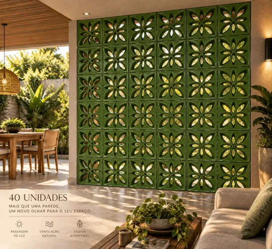 Cobogo Verde Lotus 40 Pecas 2,5m2 Divisoria Fachada Area Gourmet