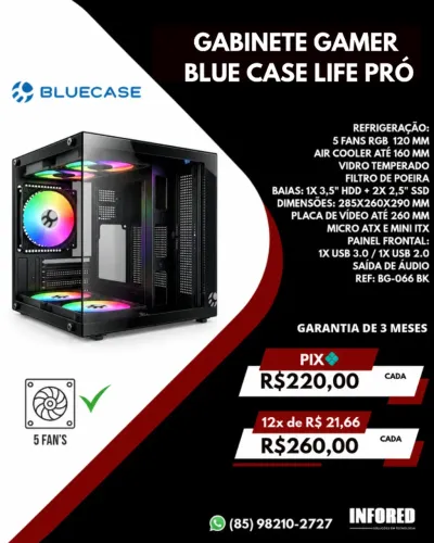 Gabinete Gamer Bluecase Life Pró
