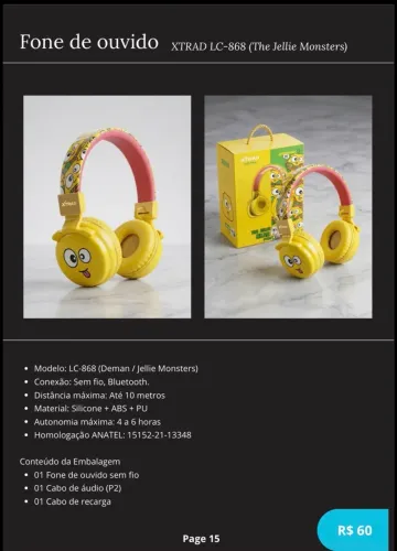 Fone de ouvido XTRAD LC-868 (The Jellie Monsters)
