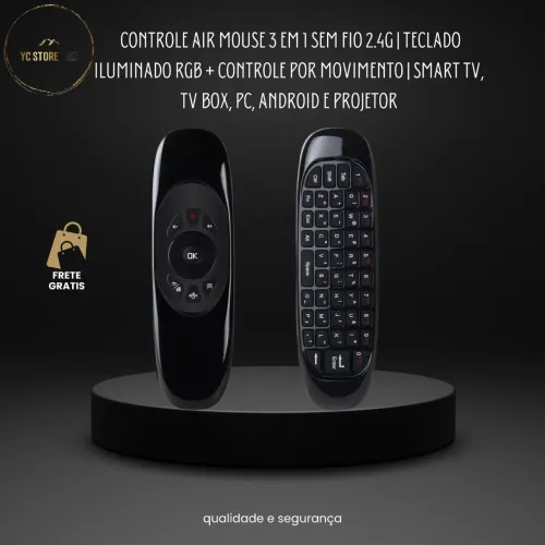 Controle Air Mouse Universal Sem Fio | Teclado Iluminado RGB + Controle por Movimento