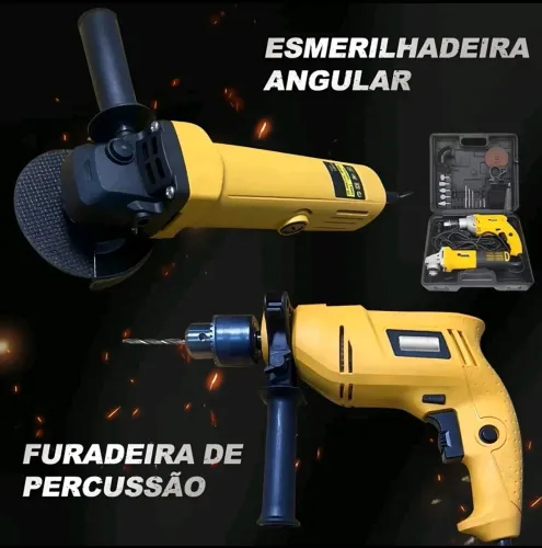 Kit Ferramentas 2 em 1 Furadeira 1000w e Esmerilhadeira 870w + Maleta e Acessórios.