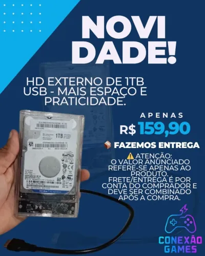 HD Externo de 1TB USB - Mais Espaço e Praticidade.