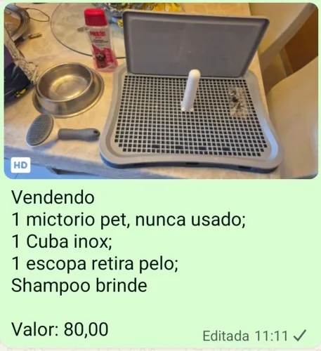 Mictorio Pet, cuba inox, escova para pelo.