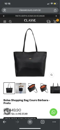 Bolsa Shopping Bag Couro Bárbara -Preto
