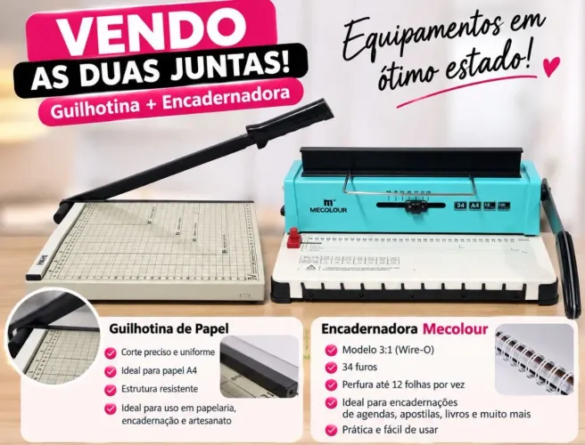 ? Encadernadora ? Guilhotina<br>Guilhotina de Papel + Encadernadora Mecolour