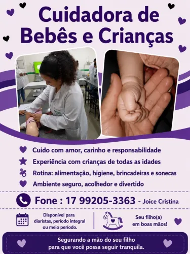 Cuidadora de crianças e bebês, home Care, acompanhante hospitalar ?