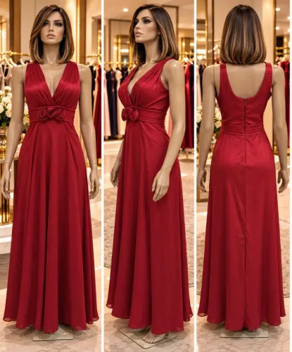 Vestido Longo De Festa Vermelho Cetim Tamanho XG